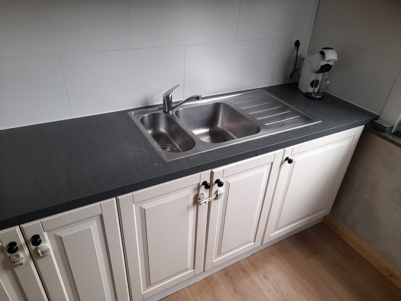 Dubbele spoelbak, met mengkraan  en siphon, Enlèvement, Inox, Robinet