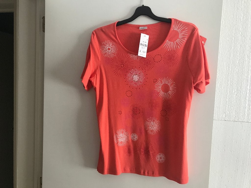 Damart oranje t-shirt met print, Kleding | Dames, T-shirts, Ophalen, Maat 42/44 (L), Nieuw, Oranje