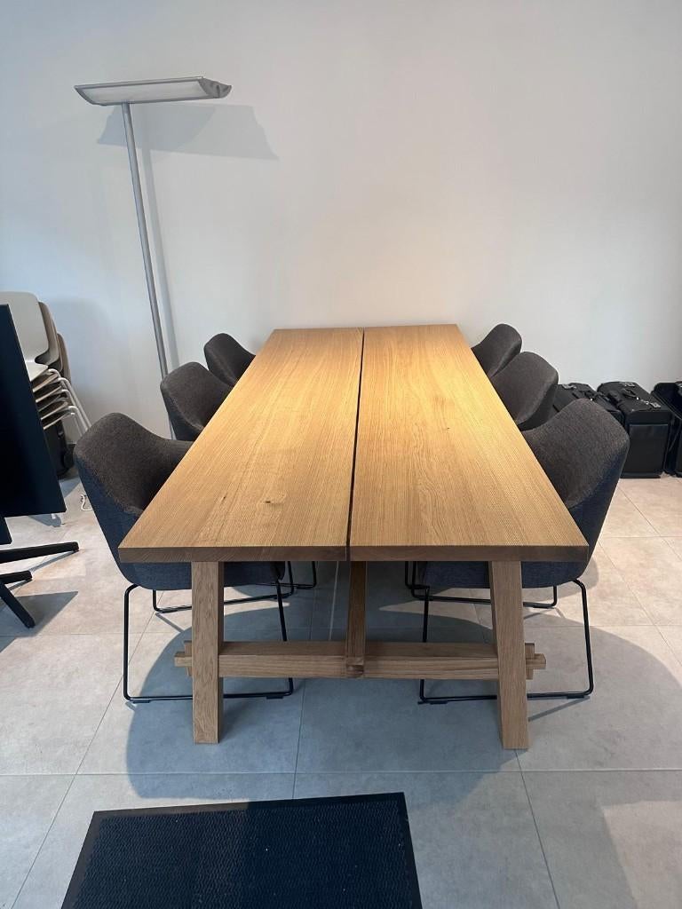 Volhouten tafel met 6 stoelen, 200 cm ou plus, Cinq personnes ou plus, 50 à 100 cm, Comme neuf
