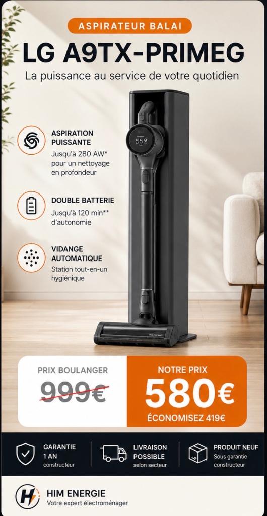 LG A9TX-PRIMEG Aspirateur Balai Neuf Garantie 2 ans, Electroménager, Aspirateurs, Neuf, Réservoir, Aspirateur balai, Autres marques