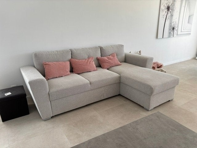 Uittrekbare hoekzetel beige, Trois personnes, 150 cm ou plus, 200 à 250 cm, Comme neuf