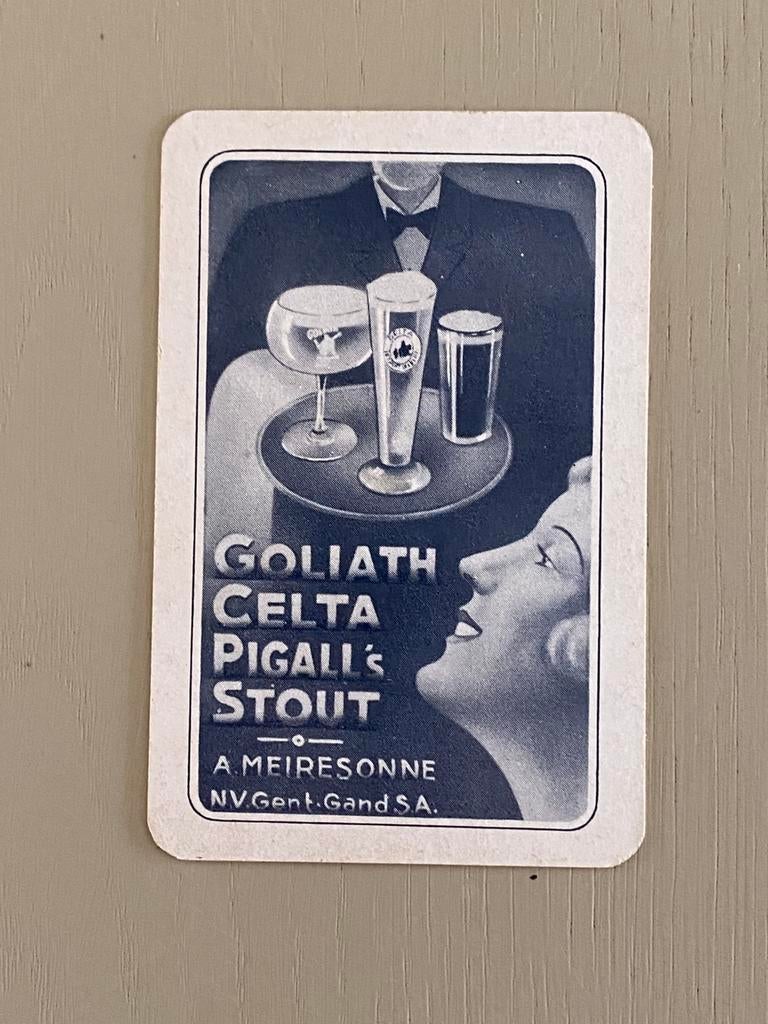 Oude speelkaart GOLIATH brouwerij MEIRESONNE te GENT, Verzamelen, Speelkaarten, Jokers en Kwartetten, Ophalen of Verzenden, Zo goed als nieuw