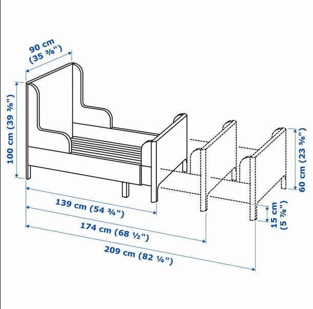 Ikea meegroeibed BUSUNGE wit, Ophalen, Zo goed als nieuw, Lattenbodem