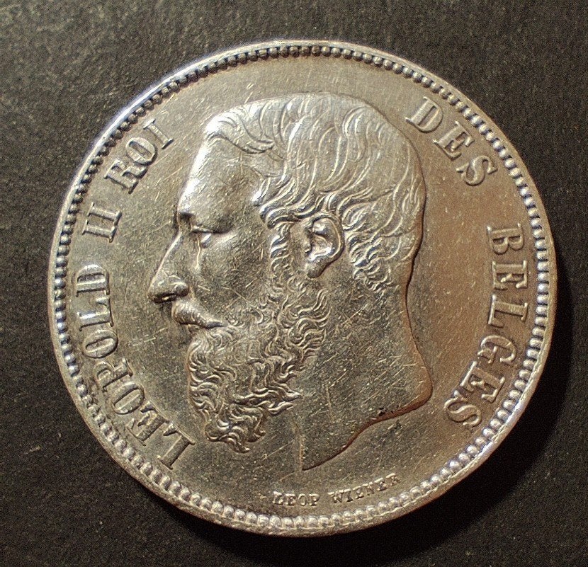 België 5 francs, 1869, Postzegels en Munten, Verzenden, Zilver, Losse munt, Zilver