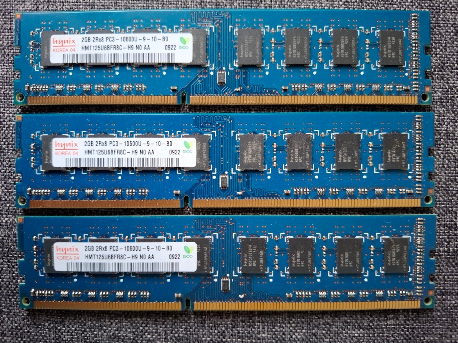 3 x 2GB Hynix 2Rx8 PC3 10600U ram geheugen, Computers en Software, RAM geheugen, Gebruikt, DDR3, Ophalen of Verzenden, Desktop