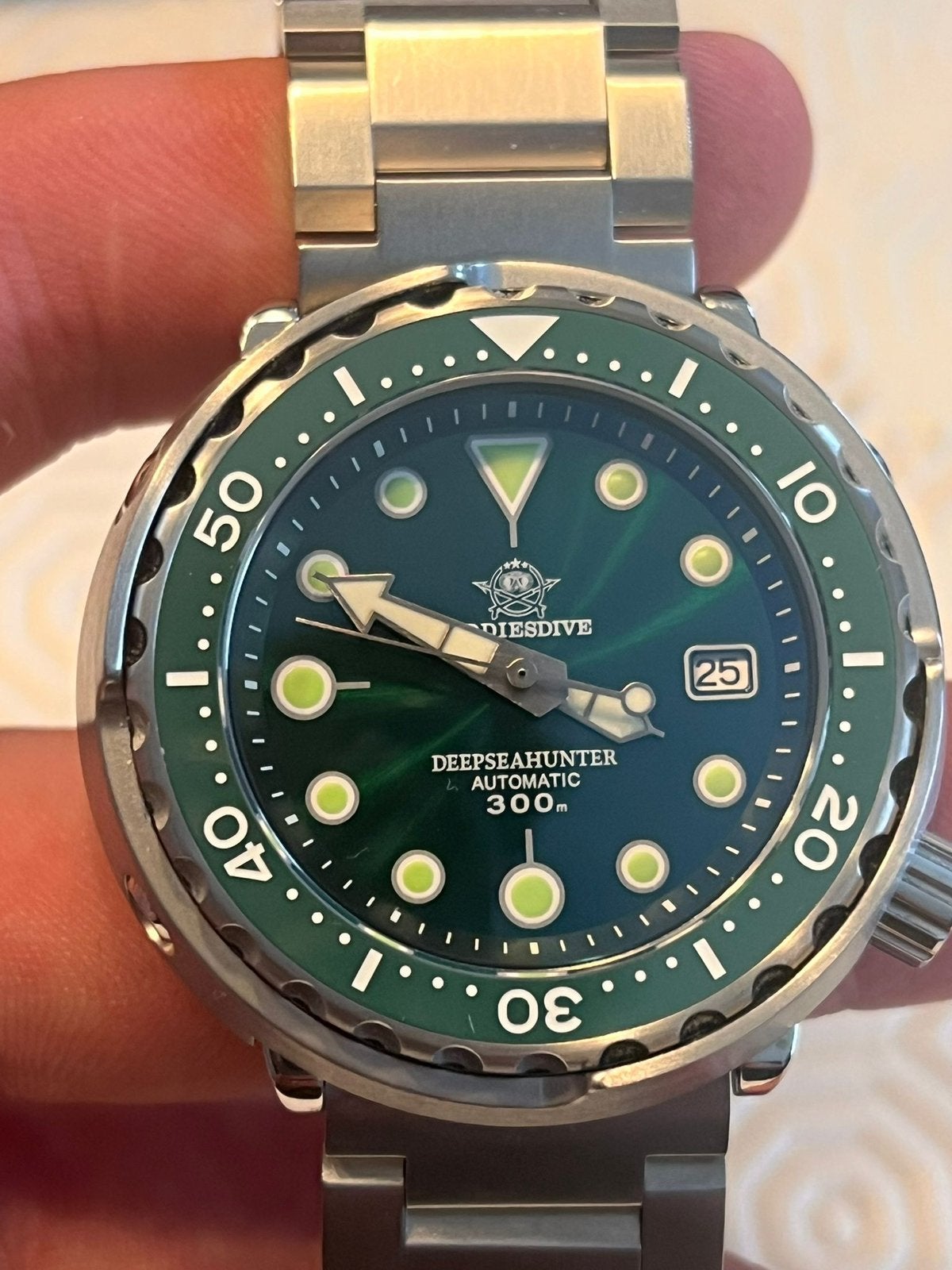 Addiesdive Groen Duikhorloge – Stalen Band, Ophalen of Verzenden, Zo goed als nieuw