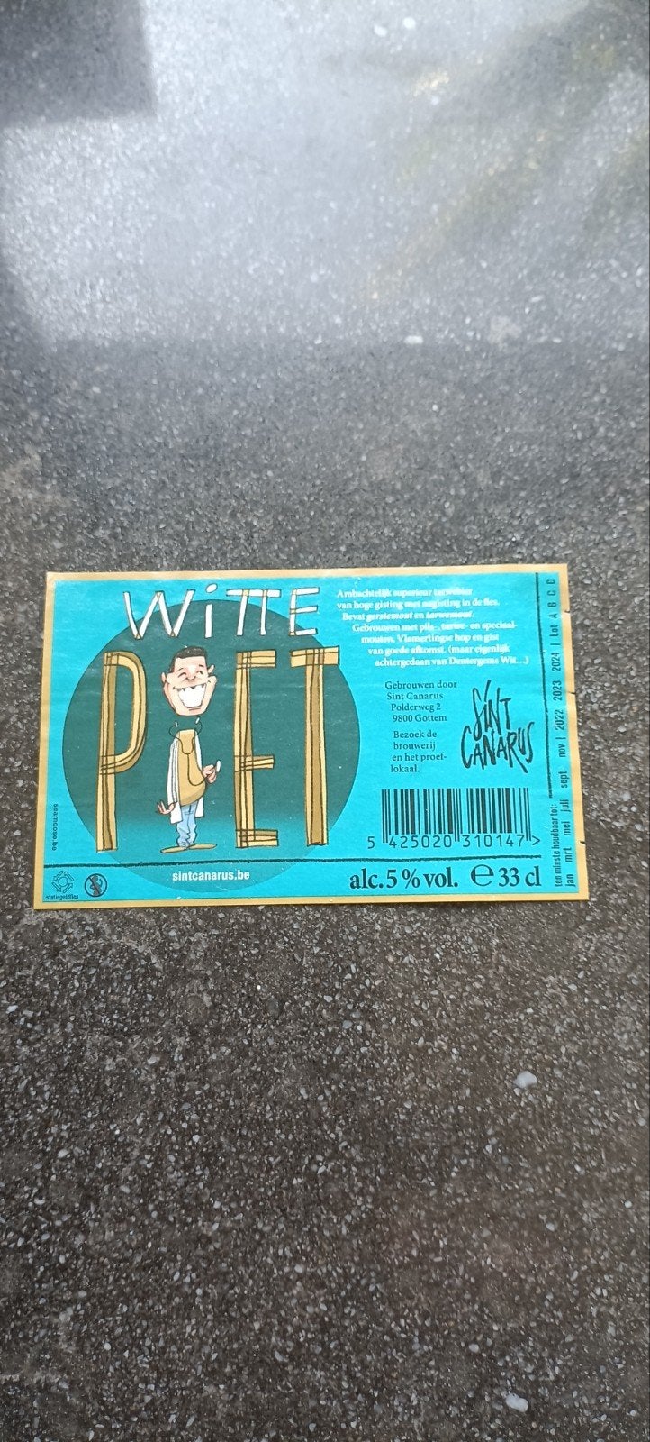 bieretiket witte Piet br.st Canarus Gottem, Verzamelen, Ophalen of Verzenden