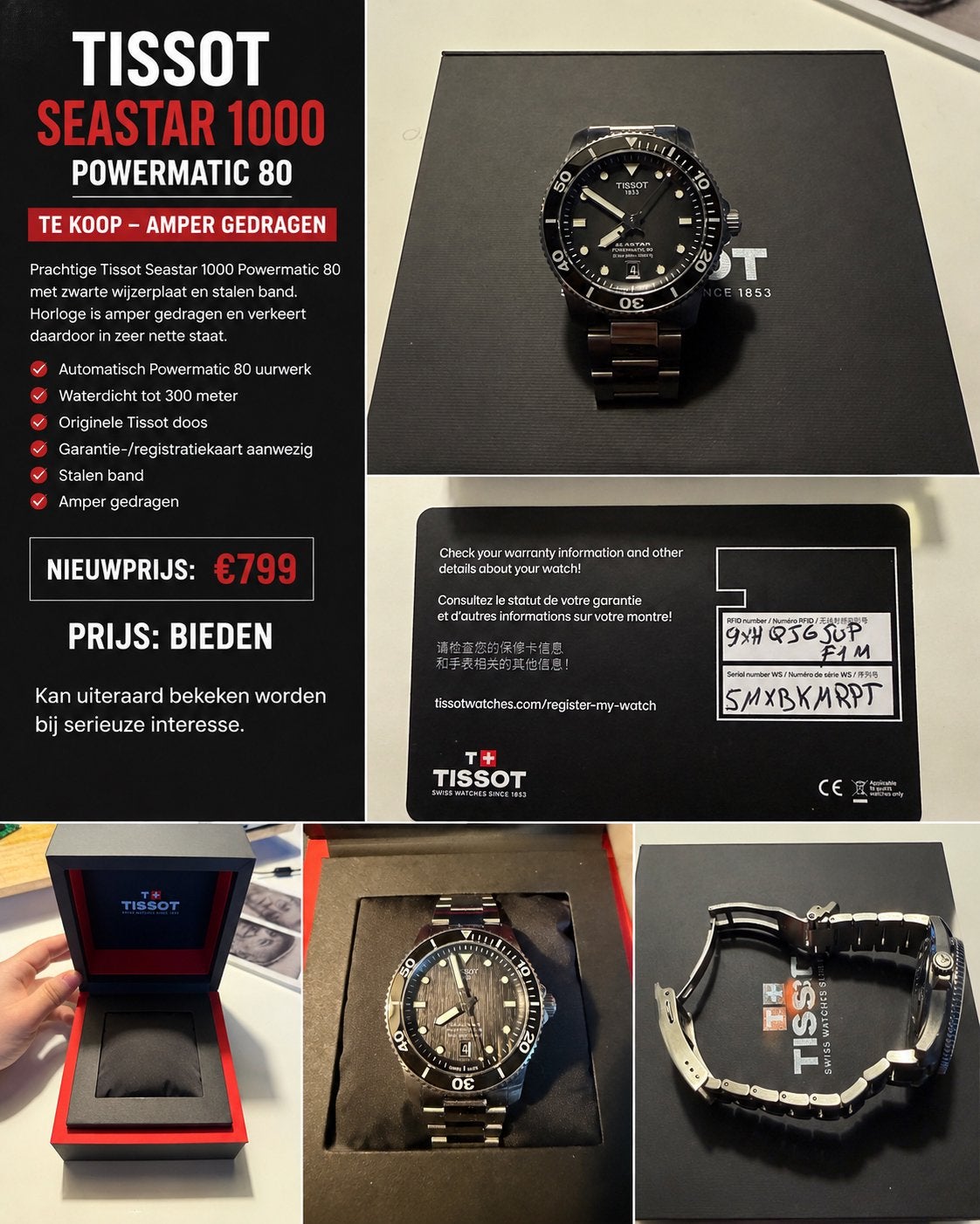 Tissot Seastar 1000 Powermatic 80 te koop, Ophalen of Verzenden, Zo goed als nieuw