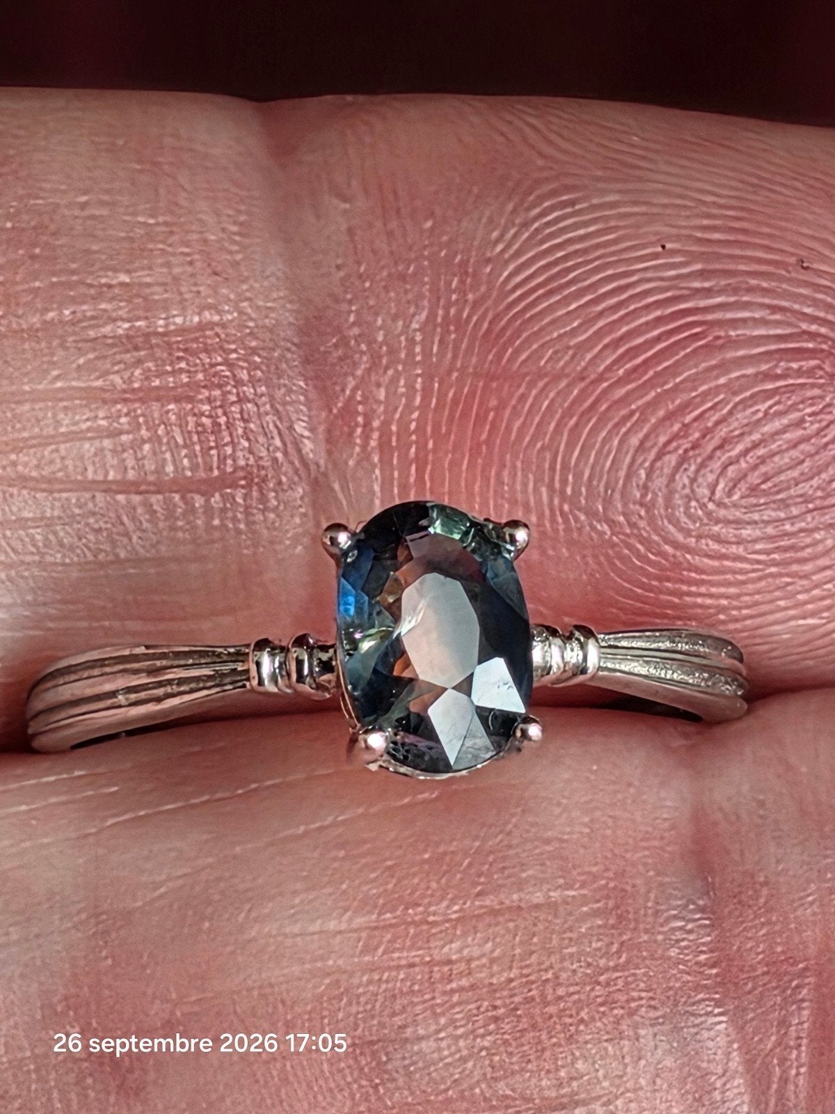 Bague en argent massif 925 avec saphir bleu vert d'Australie, Enlèvement, Bleu, Argent