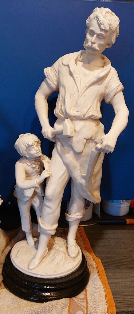 beeld "Boer met zoon" – Stijl Hippolyte Moreau, Antiek en Kunst, Gepatineerd, Wit, Overige materialen, Beeld