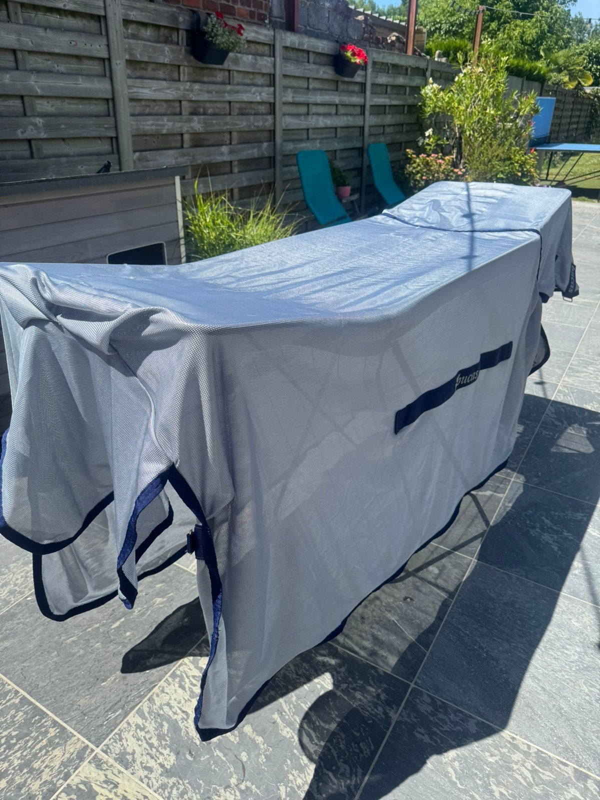 BUCAS BUZZ-OFF FULL NECK blauw vliegendeken maat 145 en 135, Vliegendeken, UV-werend, Zo goed als nieuw, Overige maten