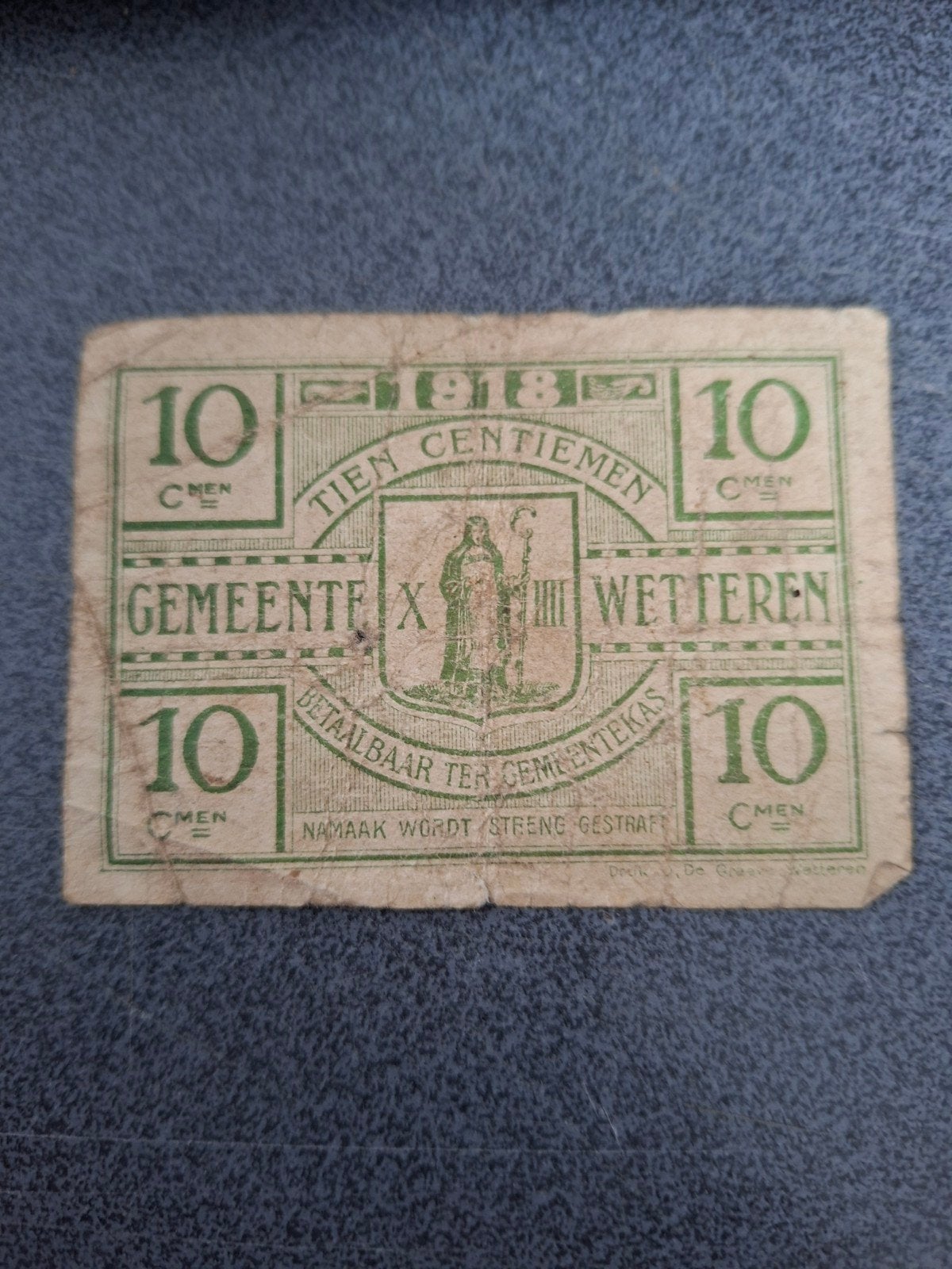 Argent de guerre Wetteren 1918 10 cents, Enlèvement ou Envoi