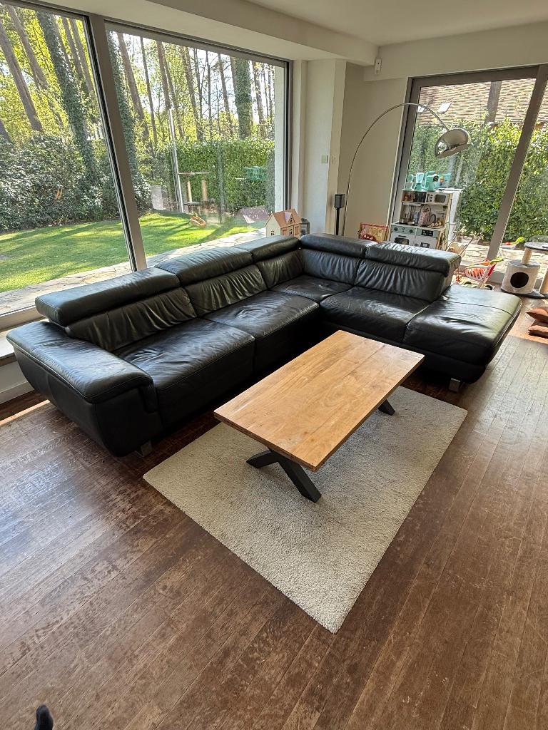 Lederen hoekzetel (5-zit), Ophalen, Gebruikt, Leer, Zwart - modern