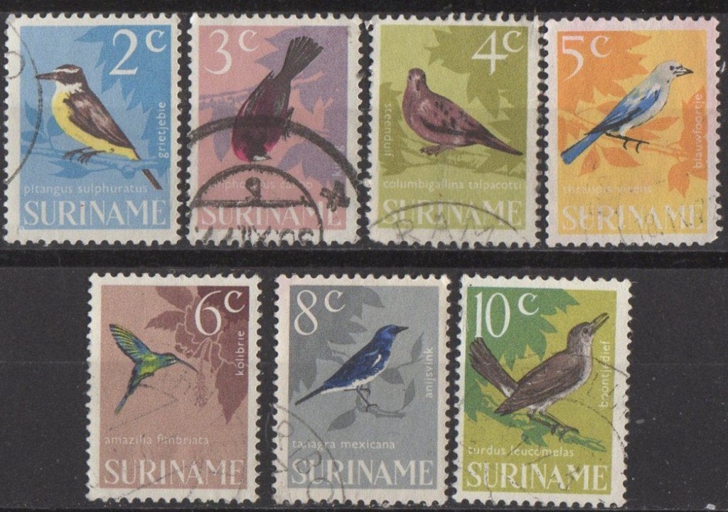 Suriname - vogels 7stuks, Postzegels en Munten, Ophalen of Verzenden, Gestempeld