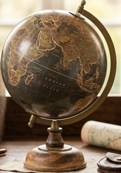 Globe terrestre vintage en bois, Maison & Meubles, Rotatif, Globe physique, Comme neuf, Enlèvement
