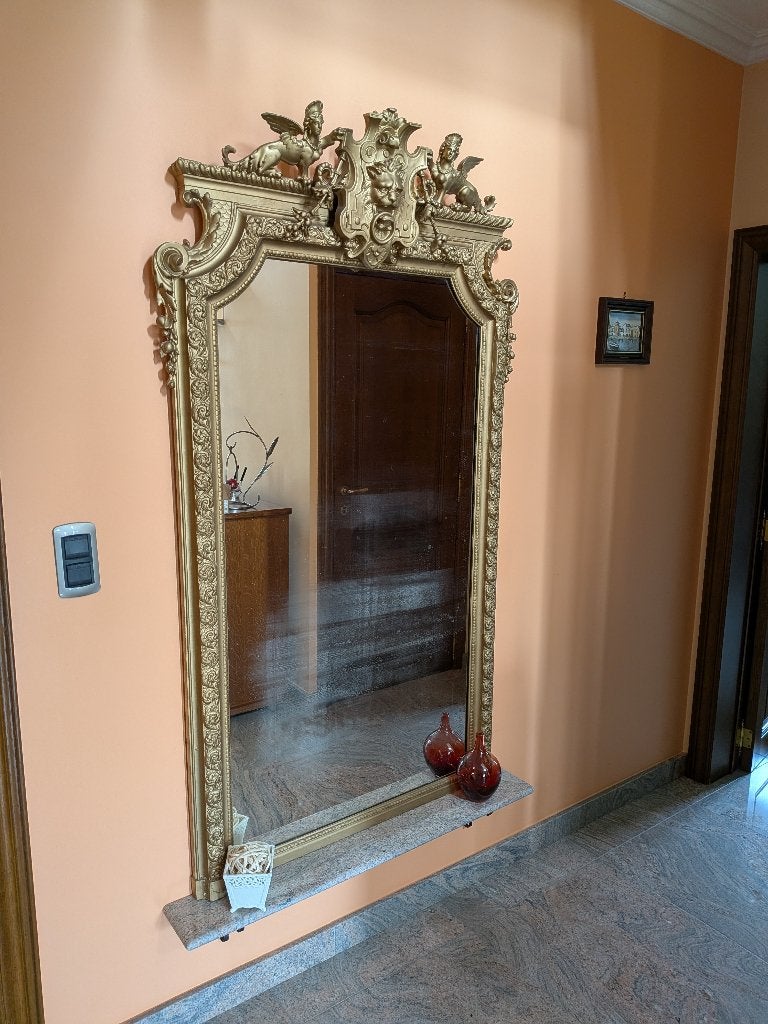 Grand miroir ancien doré (fin XIXe/debut XXe - Napoléon III), Antiquités & Art, Enlèvement, Rectangulaire, 50 à 100 cm, 150 à 200 cm