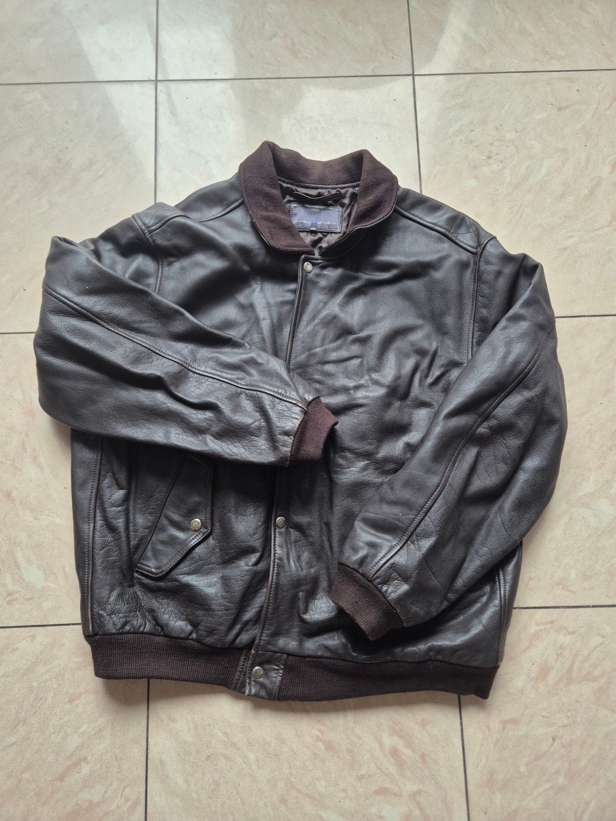 Blouson Bomber Cuir Chevignon — Marron — Taille XL — Vintage, Chevignon, Taille 56/58 (XL), Enlèvement, Porté