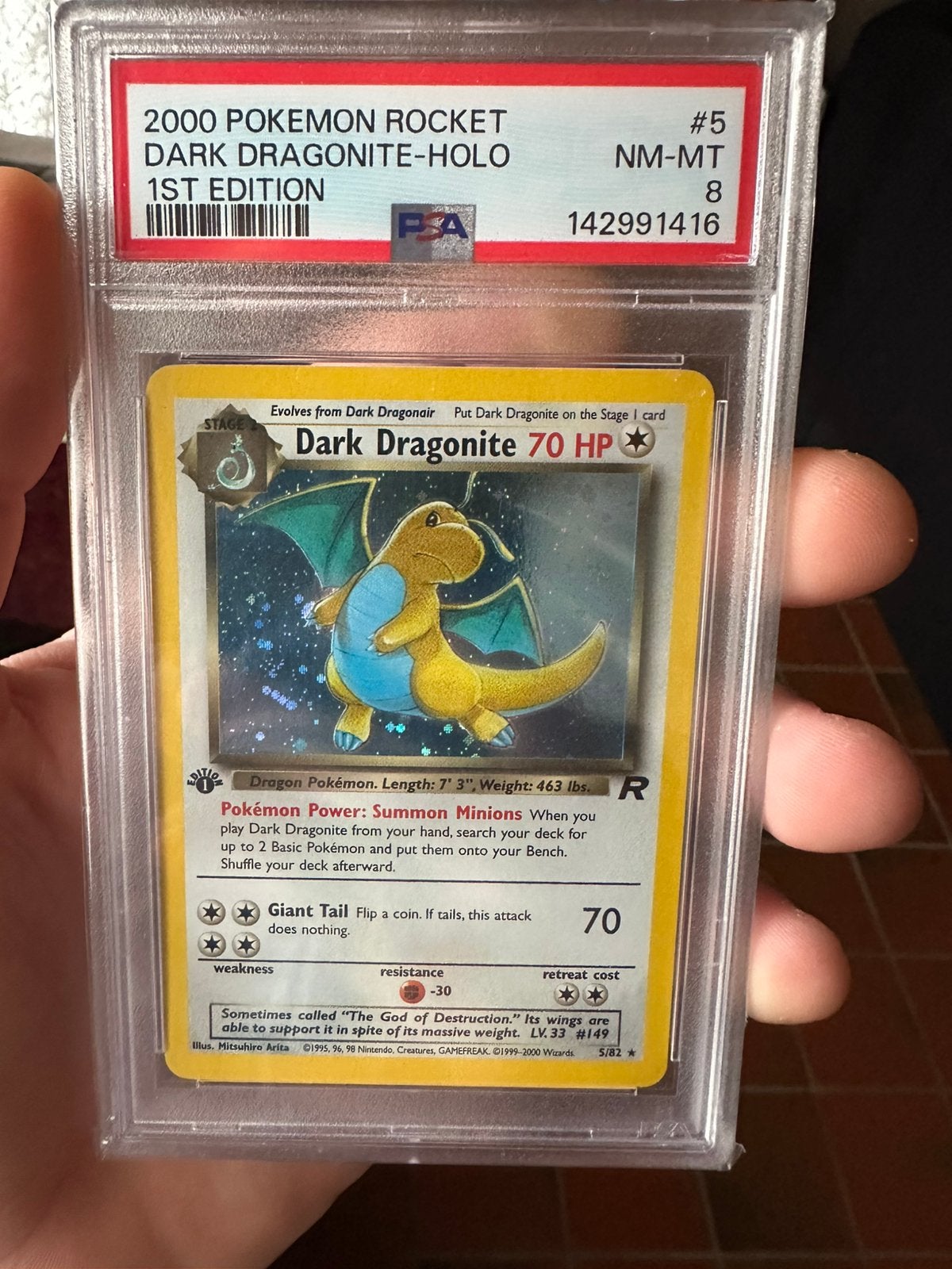First edition psa 8 dark dragonite, Enlèvement, Comme neuf