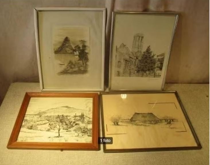 4 magnifiques dessins anciens de différents artistes, Enlèvement ou Envoi, Dessin, Fait main