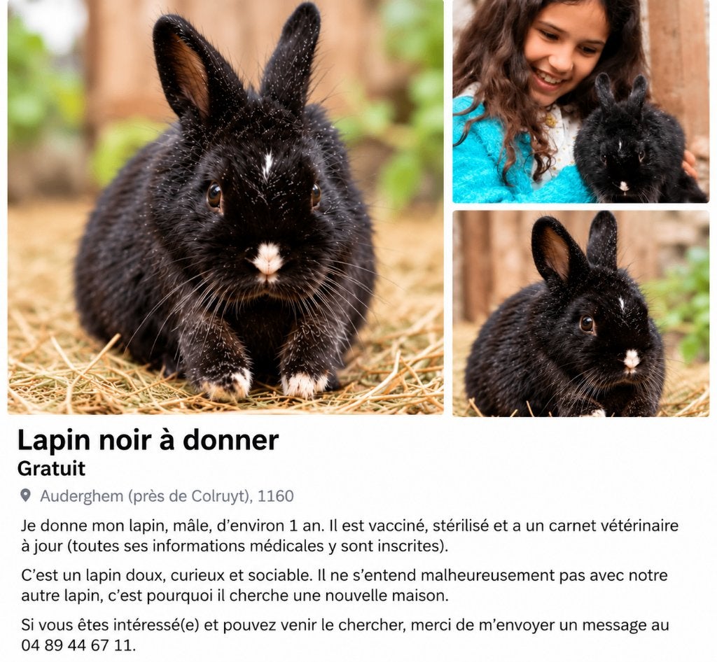 Lapin gratuit - noire, grand et 1 ans, Livres, Enlèvement, Neuf, Lapins ou Rongeurs