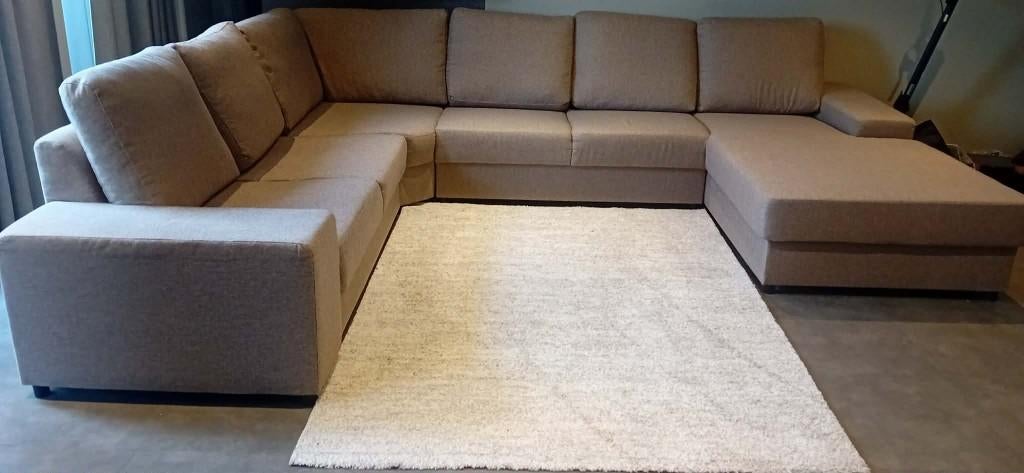 Grote comfortabele hoekzetel beige — ideaal voor gezinnen, Ophalen of Verzenden, Zo goed als nieuw, Vierpersoons of meer