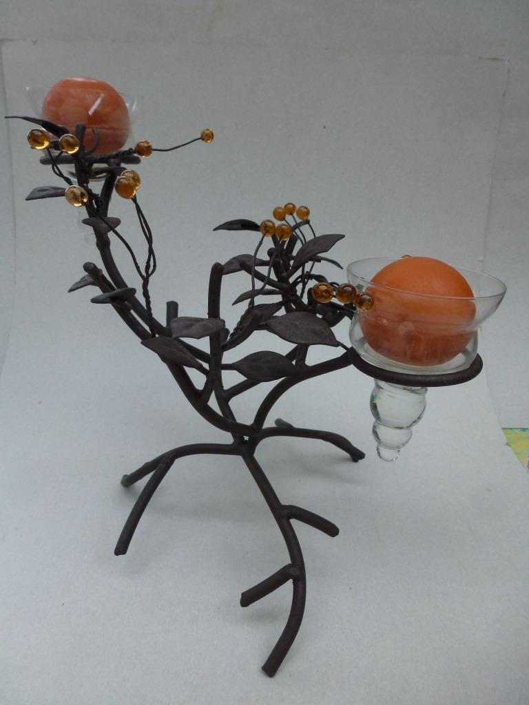 bougeoir en métal d'Halloween avec 2 bougies oranges, Enlèvement ou Envoi, Neuf, Décoration