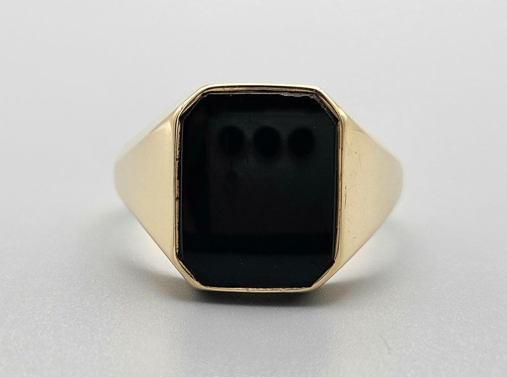 Chevalière pour homme Vintage en or avec onyx. 2024/104, Enlèvement ou Envoi, Or, Bague, Avec pierre précieuse