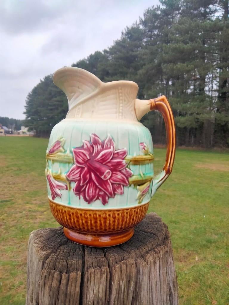 antiek Majolika Majolica barbotine keramiek kruik pitcher, Enlèvement ou Envoi