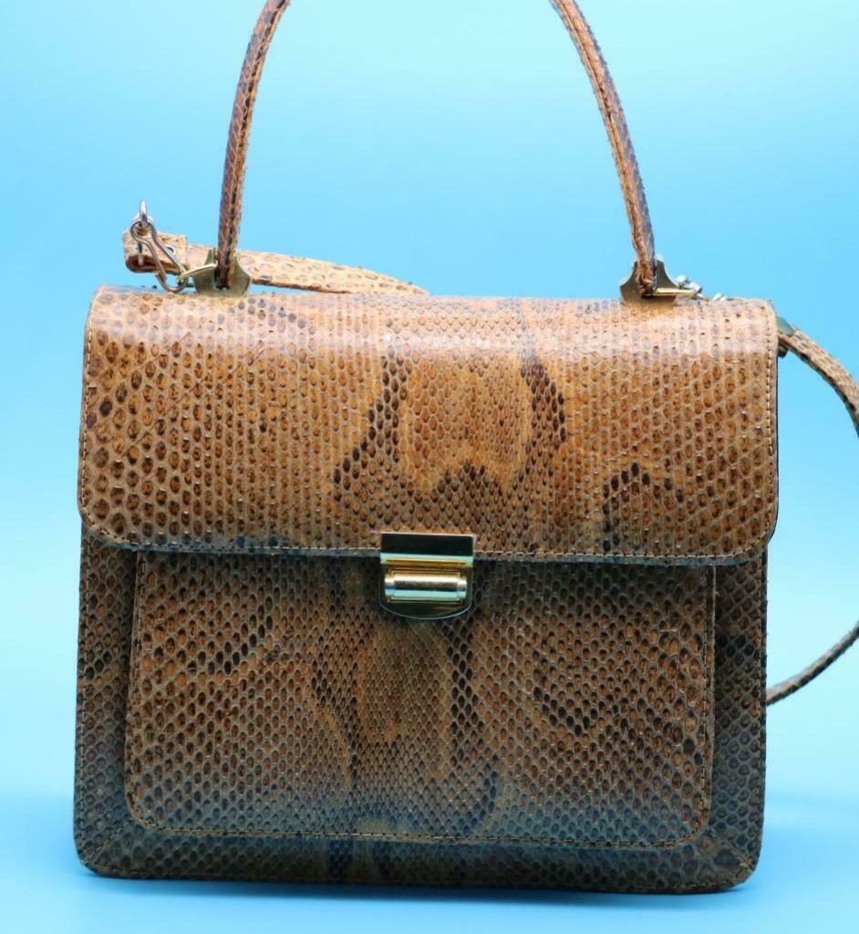 Handtas echt slangenleer, Handtassen en Accessoires, Tassen | Damestassen, Ophalen of Verzenden, Zo goed als nieuw, Bruin, Handtas