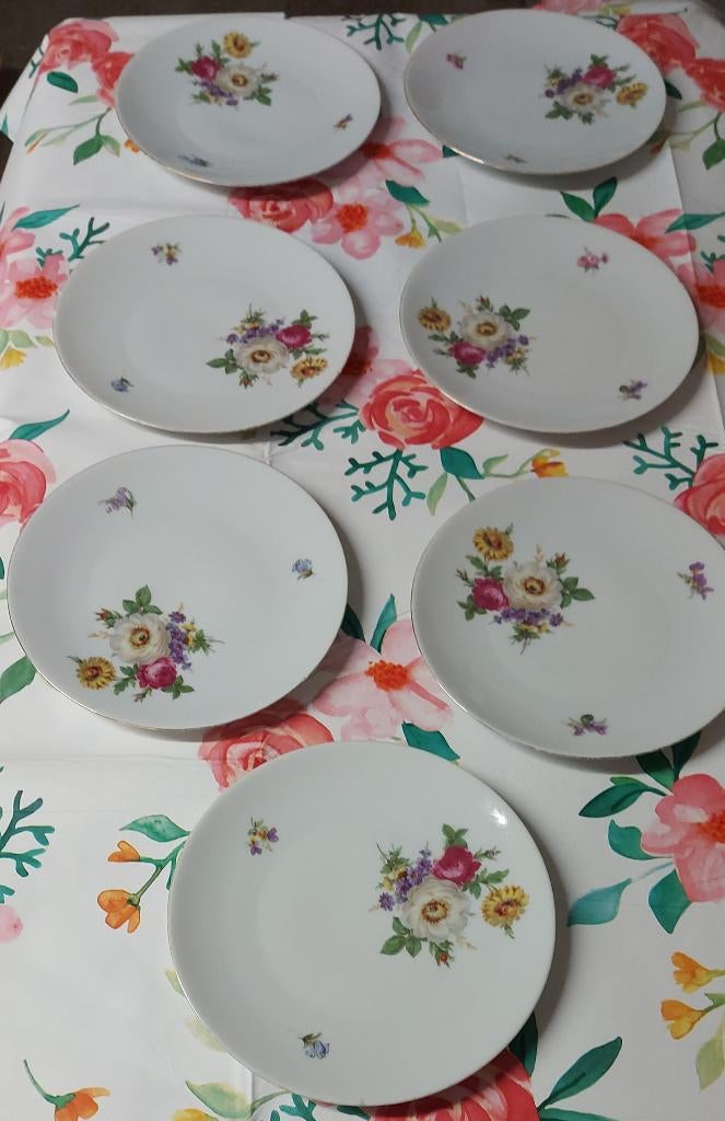 Bavaria 17 serviesstukken bloemenpatroon+ gouden randje, Ophalen