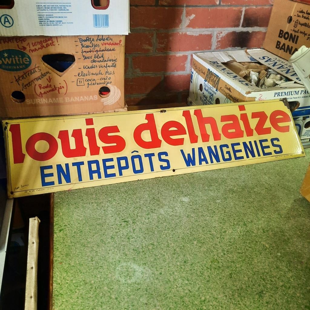 Emaillebord van Louis Delhaize uit 1969 . 250 euro ., Verzamelen, Merken en Reclamevoorwerpen, Ophalen of Verzenden, Zo goed als nieuw