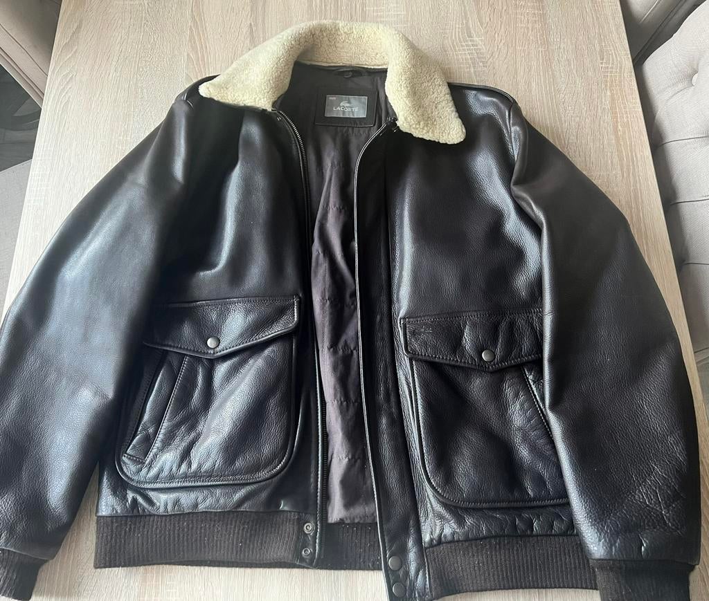 Lacoste Leren Jas met Shearling Kraag - Bruin, Verzenden, Zo goed als nieuw, Bruin