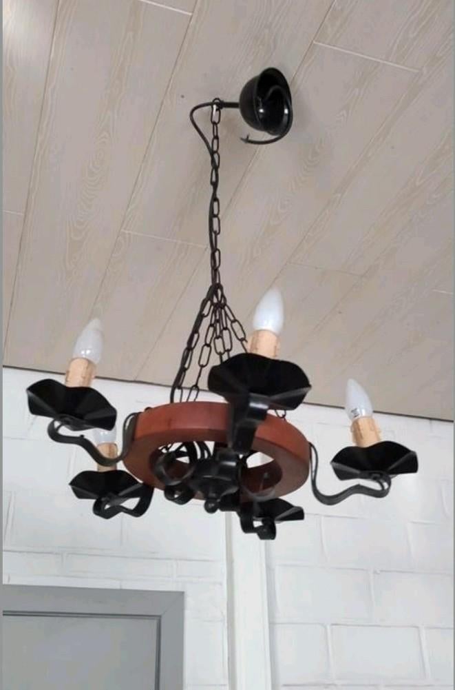 Luster kroonluchter hanglamp antiek vintage verlichting, Huis en Inrichting, Ophalen of Verzenden, Zo goed als nieuw, Hout