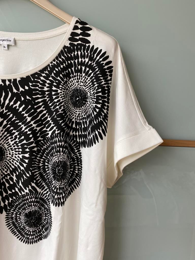 Mayerline T shirt Wit met zwart motief en glinsters, Kleding | Dames, T-shirts, Mayerline, Wit, Maat 46/48 (XL) of groter, Ophalen of Verzenden