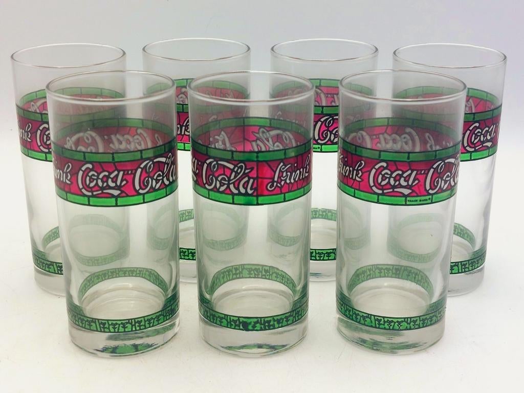 7 verres à boire Coca-Cola « style Tiffany » des années 80., Enlèvement, Comme neuf
