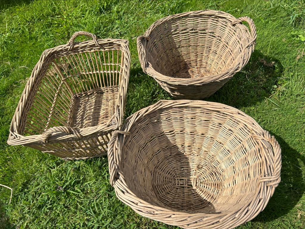 Set van 4 oude gevlochten manden, Ophalen, Gebruikt