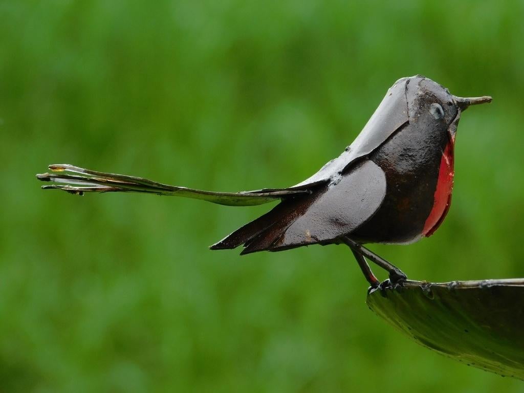 Vogelbad - Zwart met Vogeltjes 2 om 1 - Tuinsteker - Metaal, Tuin en Terras, Ophalen of Verzenden