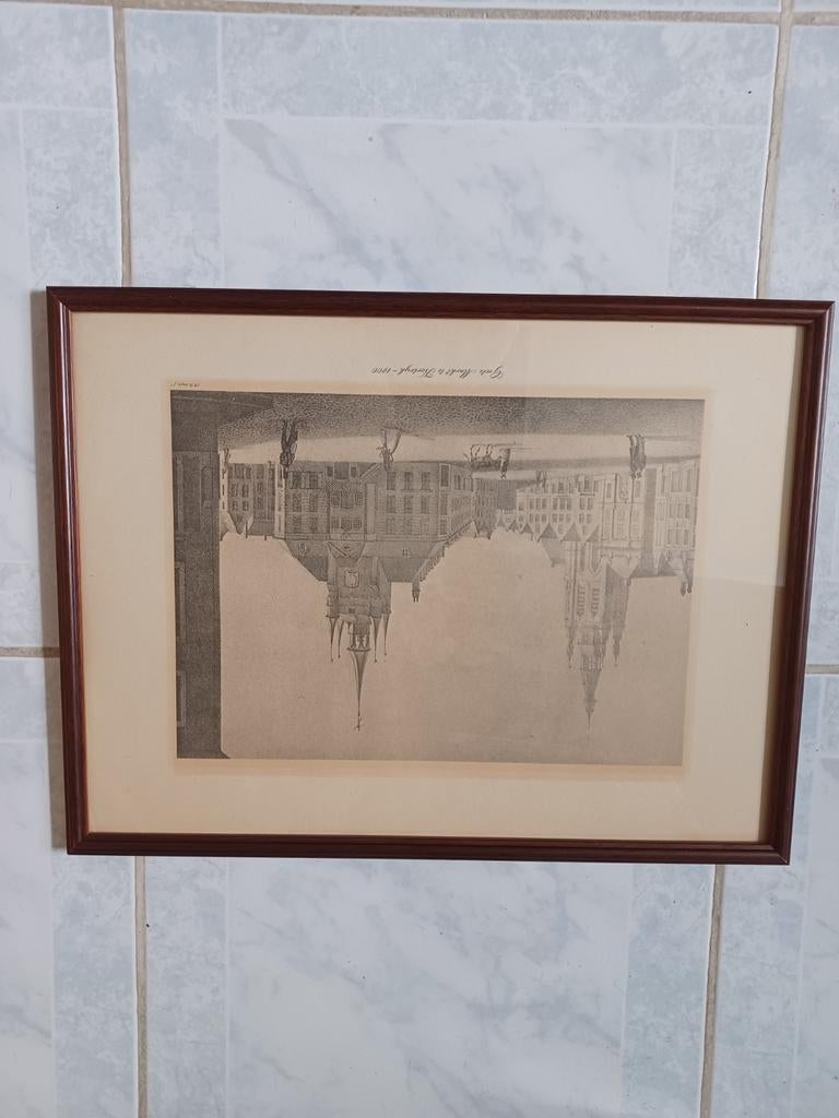 Kader, grote markt Kortrijk 1800, Antiek en Kunst, Kunst | Tekeningen en Fotografie, Ophalen of Verzenden