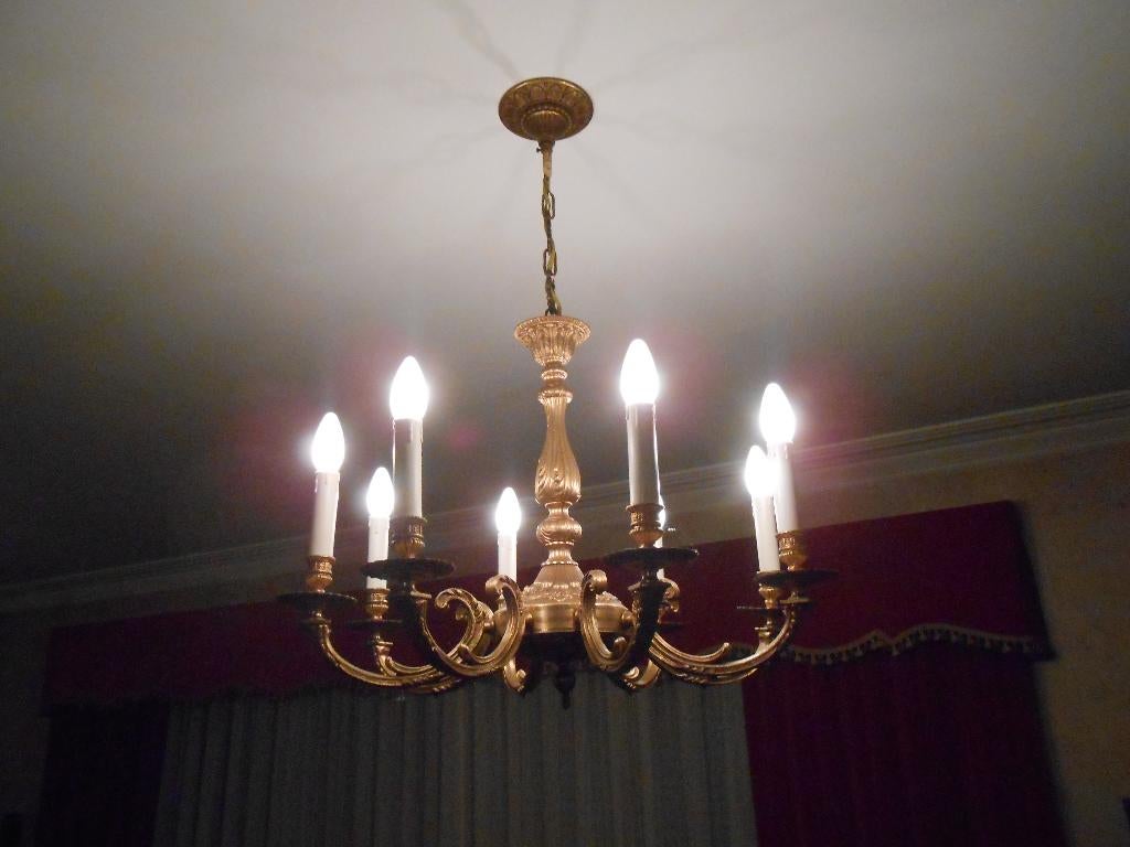 LUSTER MASSIEF 8 LICHT PUNTEN, Huis en Inrichting, Ophalen, Zo goed als nieuw, Metaal, ANTIEK