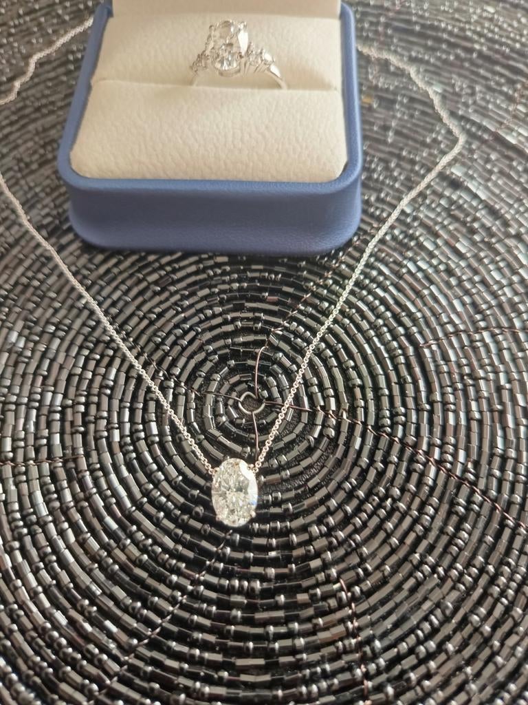 14k white gold necklace with 2.06 diamond, Ophalen of Verzenden, Zo goed als nieuw
