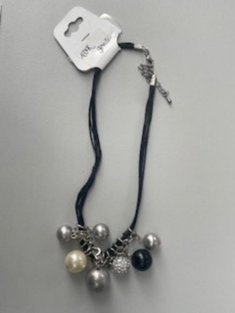 Collier noir/perles/strass/neuf, Enlèvement, Neuf, Noir, Avec strass