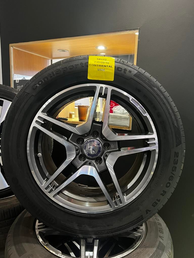 Jantes style Mercedes AMG 18” + pneus Continental – 5x112, Ophalen, 18 inch, Gebruikt, -