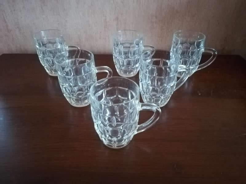 9 retro vintage glazen bierpullen of bierpotten MC Reims, Verzamelen, Ophalen of Verzenden, Zo goed als nieuw, Bierglas