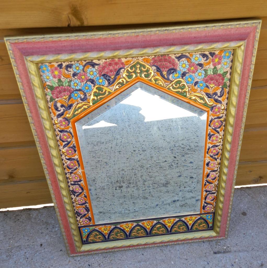 Céramique émaillée à la main avec miroir biseauté  - Spain, Antiquités & Art, Enlèvement, Rectangulaire, Moins de 50 cm, Moins de 100 cm