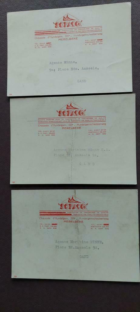 Cartes postales 1945. SOFACQ Merelbeke . 3 pièces, Timbres & Monnaies, Enlèvement ou Envoi