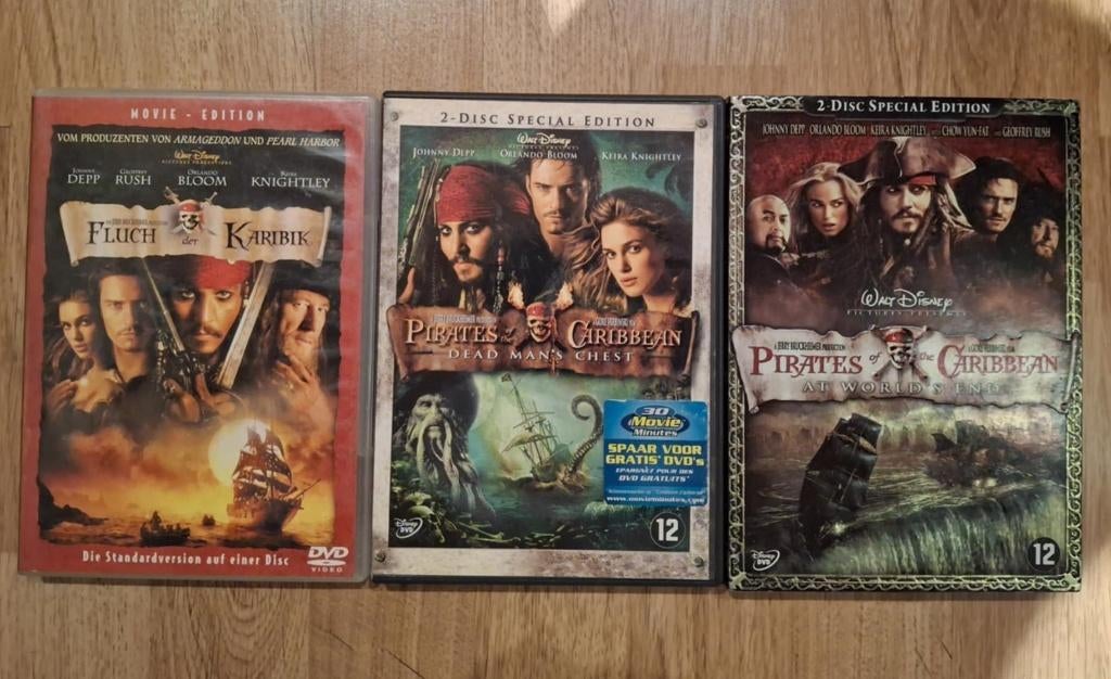 3 DVD'S PIRATES OF THE  CARIBBEAN, Cd's en Dvd's, Ophalen, Zo goed als nieuw, Actiekomedie