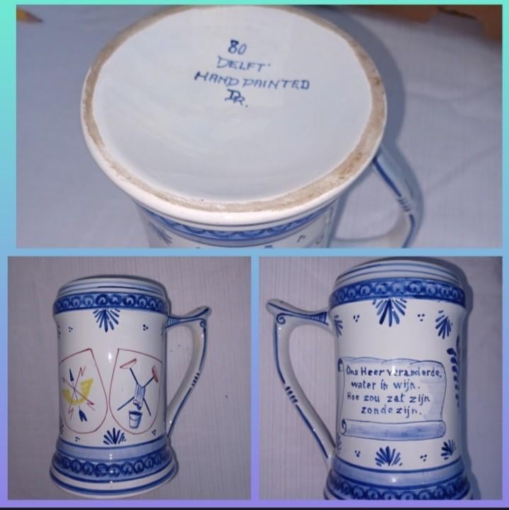 Bierpul delftsblauw handgeschilderd  mid 20ste eeuw, Ophalen of Verzenden