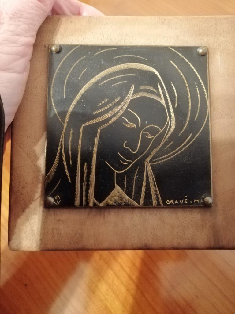 Houten frame met gravure in messing, Ophalen