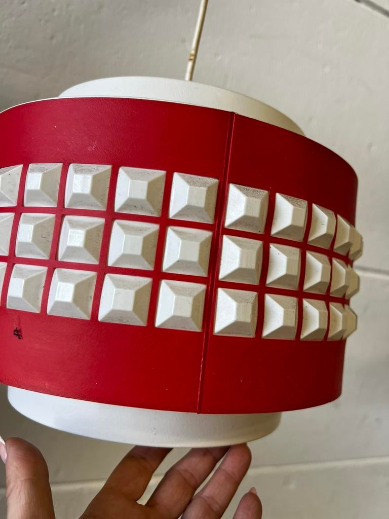Vintage rood witte space age luster / hanglamp, Antiek en Kunst, Ophalen