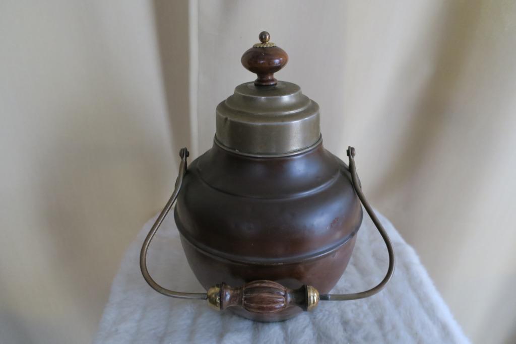 Antieke doofpot in koper met hout goede staat., Antiek en Kunst, Verzenden